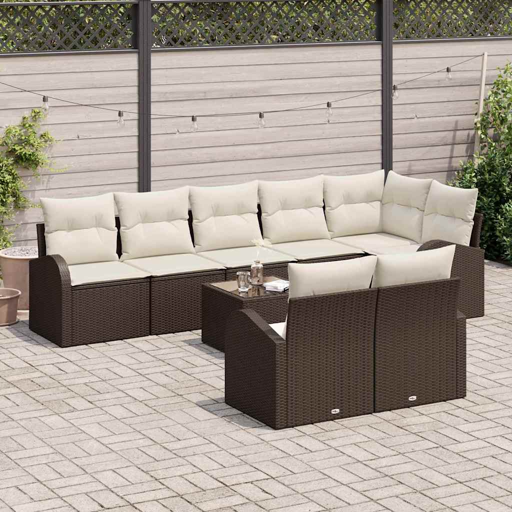 Tuinbankenset met kussen 9 pcs Bruin en wit poly rattan