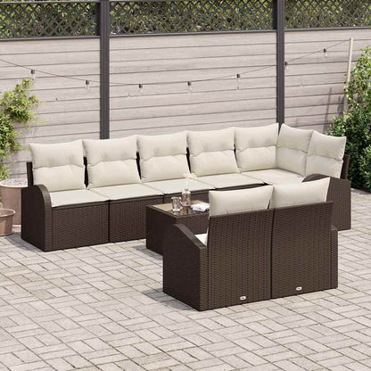 Tuinbankenset met kussen 9 pcs Bruin en wit poly rattan