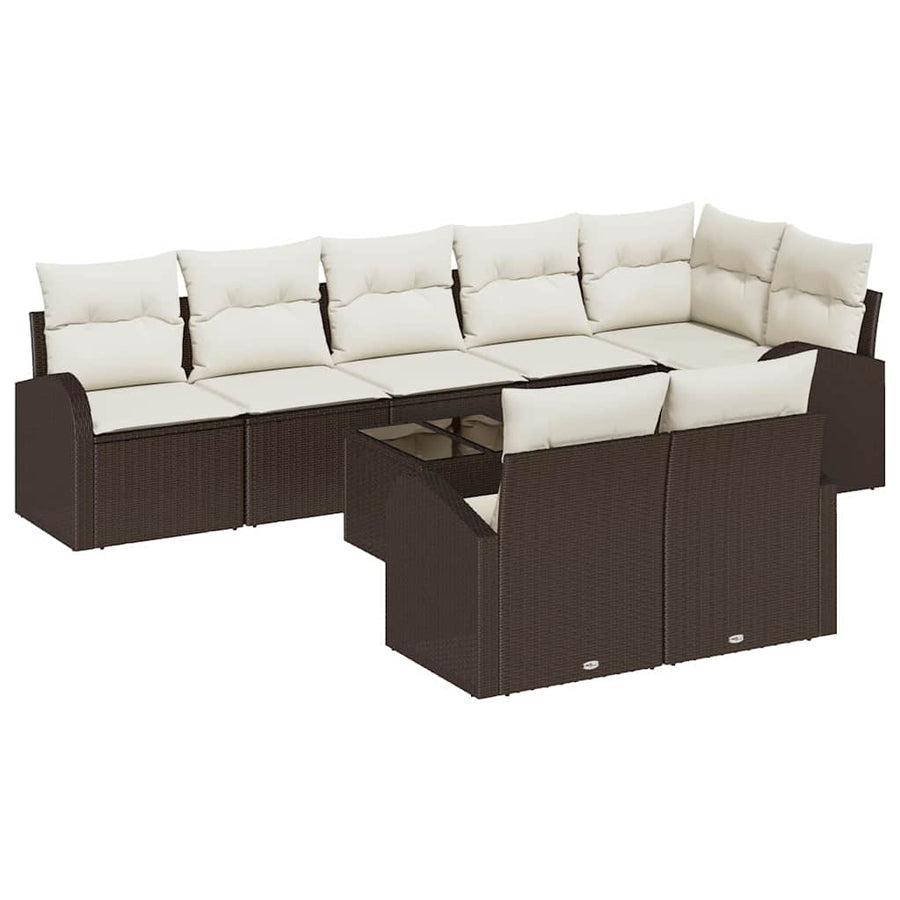 Tuinbankenset met kussen 9 pcs Bruin en wit poly rattan