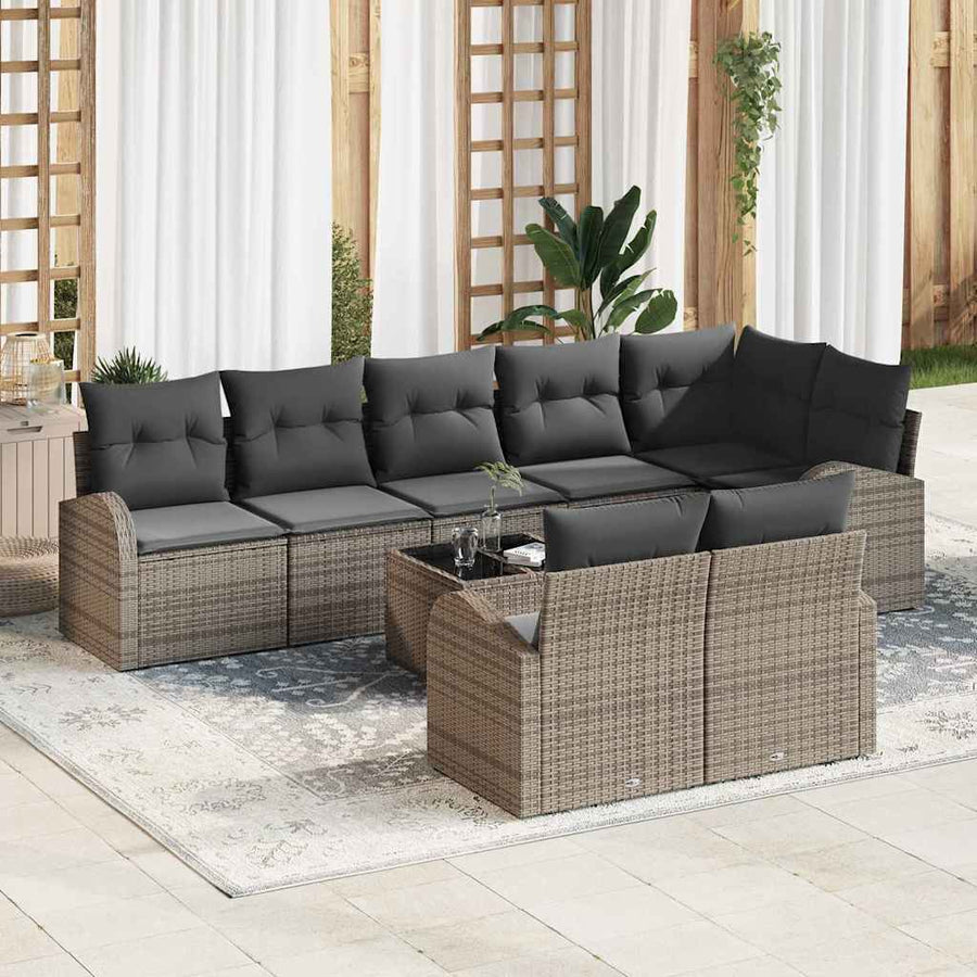 Tuinbankenset met kussen met opslag 9 pcs Grijs poly rattan