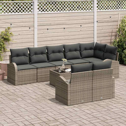 Tuinbankenset met kussen met opslag 9 pcs Grijs poly rattan