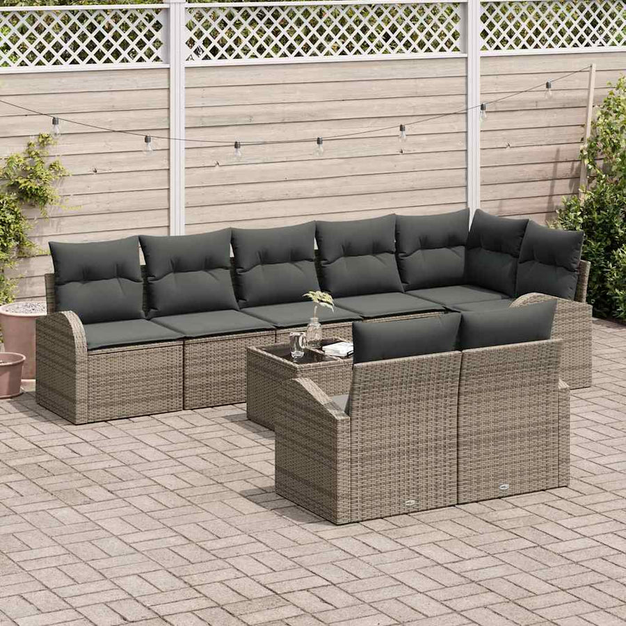 Tuinbankenset met kussen met opslag 9 pcs Grijs poly rattan