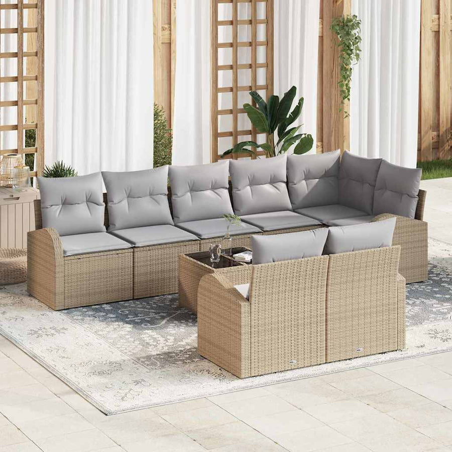 Bankstel Met Kussen 9 Pcs Poly Rattan beige en lichtgrijs met tafel