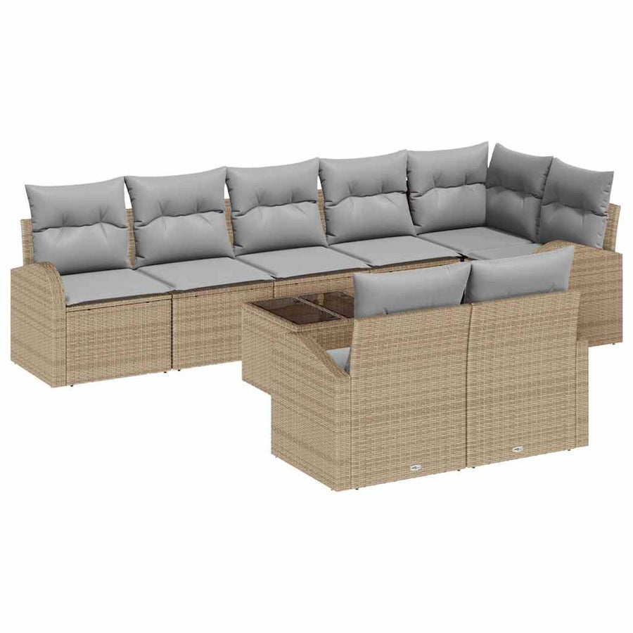 Bankstel Met Kussen 9 Pcs Poly Rattan beige en lichtgrijs met tafel
