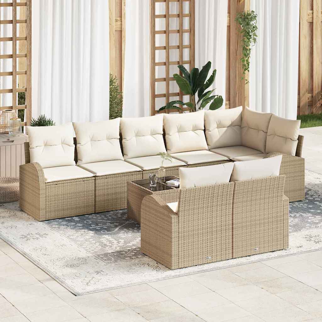 Tuinbankenset met kussen 9 pcs Beige en Wit poly rattan