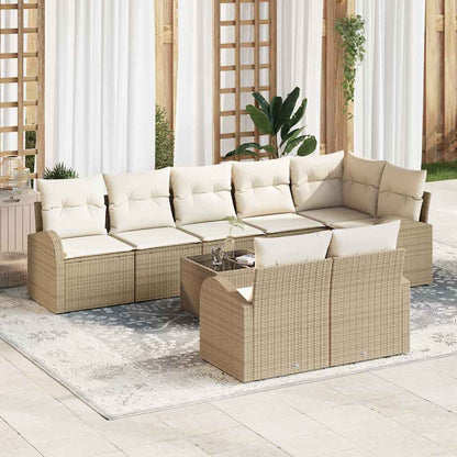 Tuinbankenset met kussen 9 pcs Beige en Wit poly rattan