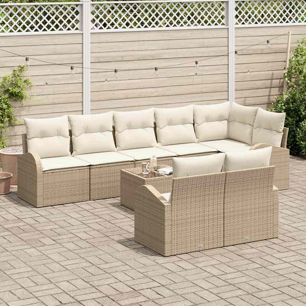 Tuinbankenset met kussen 9 pcs Beige en Wit poly rattan