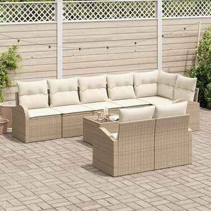 Tuinbankenset met kussen 9 pcs Beige en Wit poly rattan