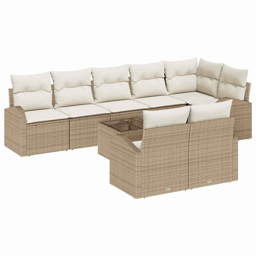Tuinbankenset met kussen 9 pcs Beige en Wit poly rattan