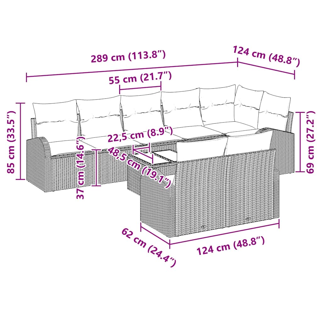 Tuinbankenset met kussen 9 pcs Beige en Wit poly rattan
