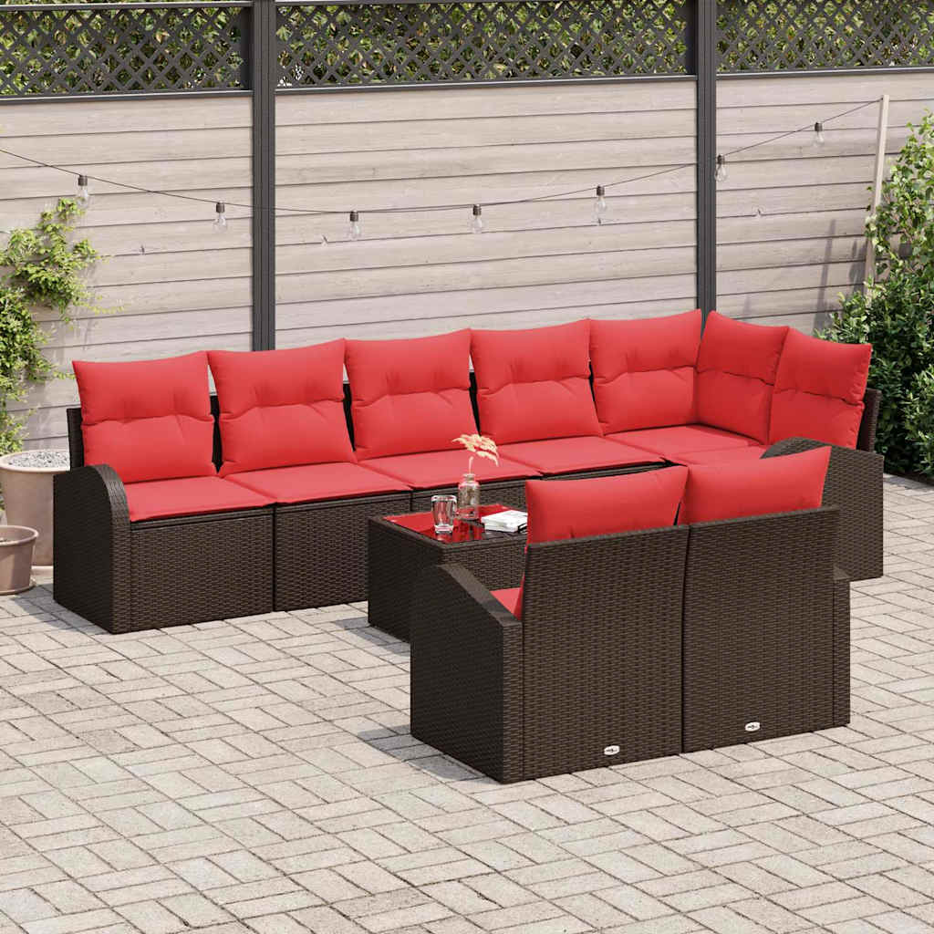 Tuinbankenset met kussen 9 pcs Bruin en Rood poly rattan