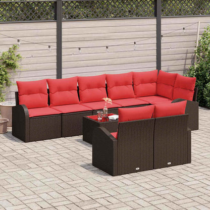 Tuinbankenset met kussen 9 pcs Bruin en Rood poly rattan
