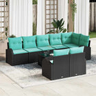 Tuinbankenset met kussen 9 pcs Zwart en Turquoise poly rattan