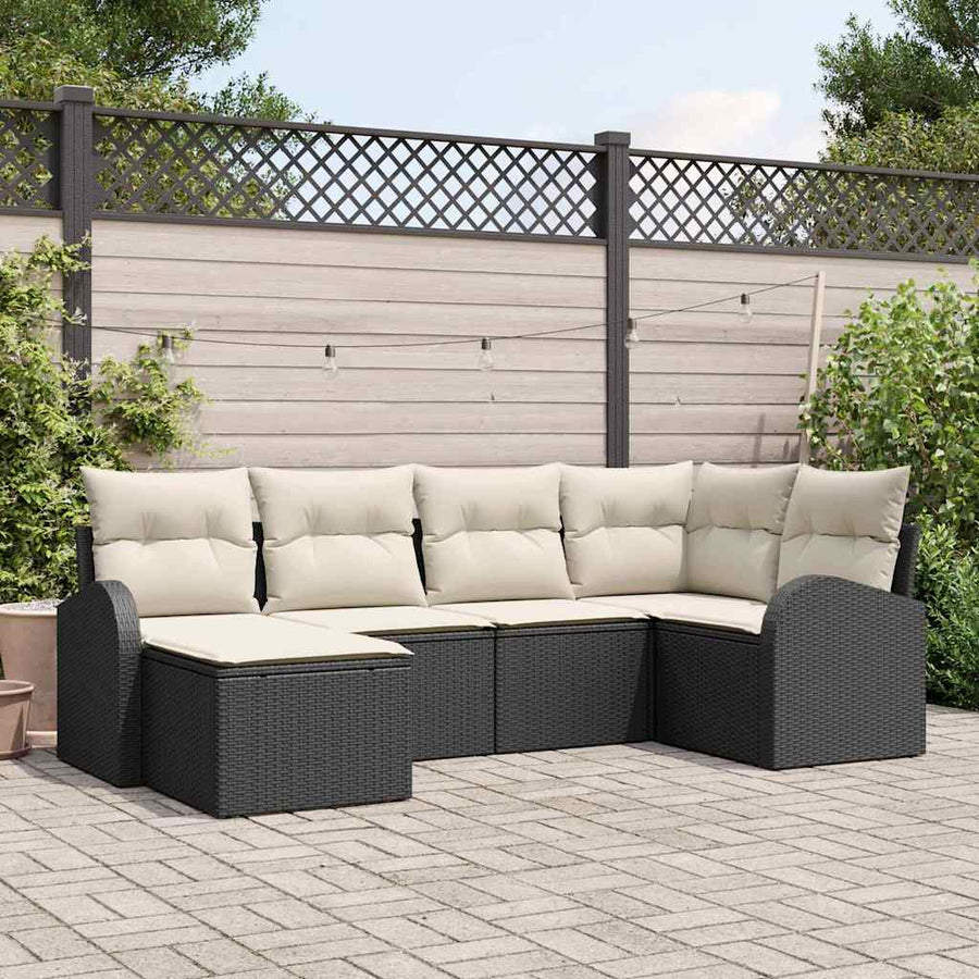Bankstel met kussen met opslag 6 pcs Zwart en Wit poly rattan