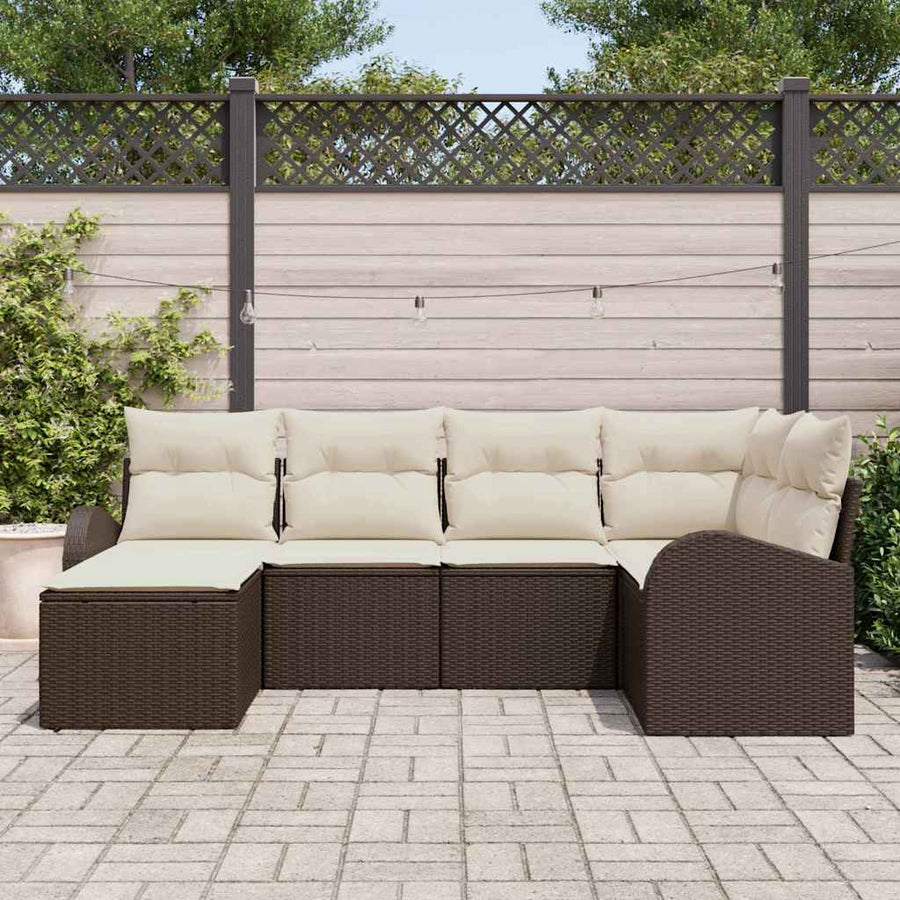 Bankstel met kussen met opslag 6 pcs Bruin en wit poly rattan