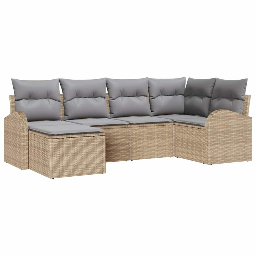 Bankstel met kussen 6 pcs Beige en lichtgrijs poly rattan