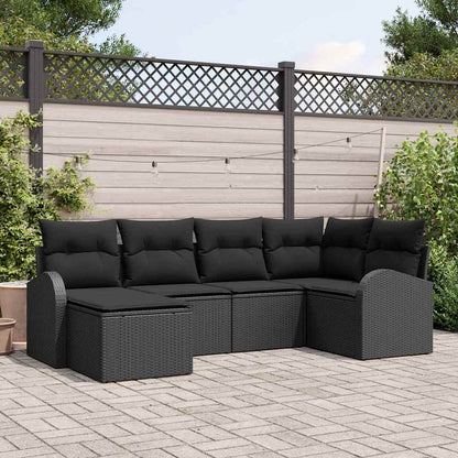 Bankstel met kussen met opslag 6 pcs Zwart poly rattan