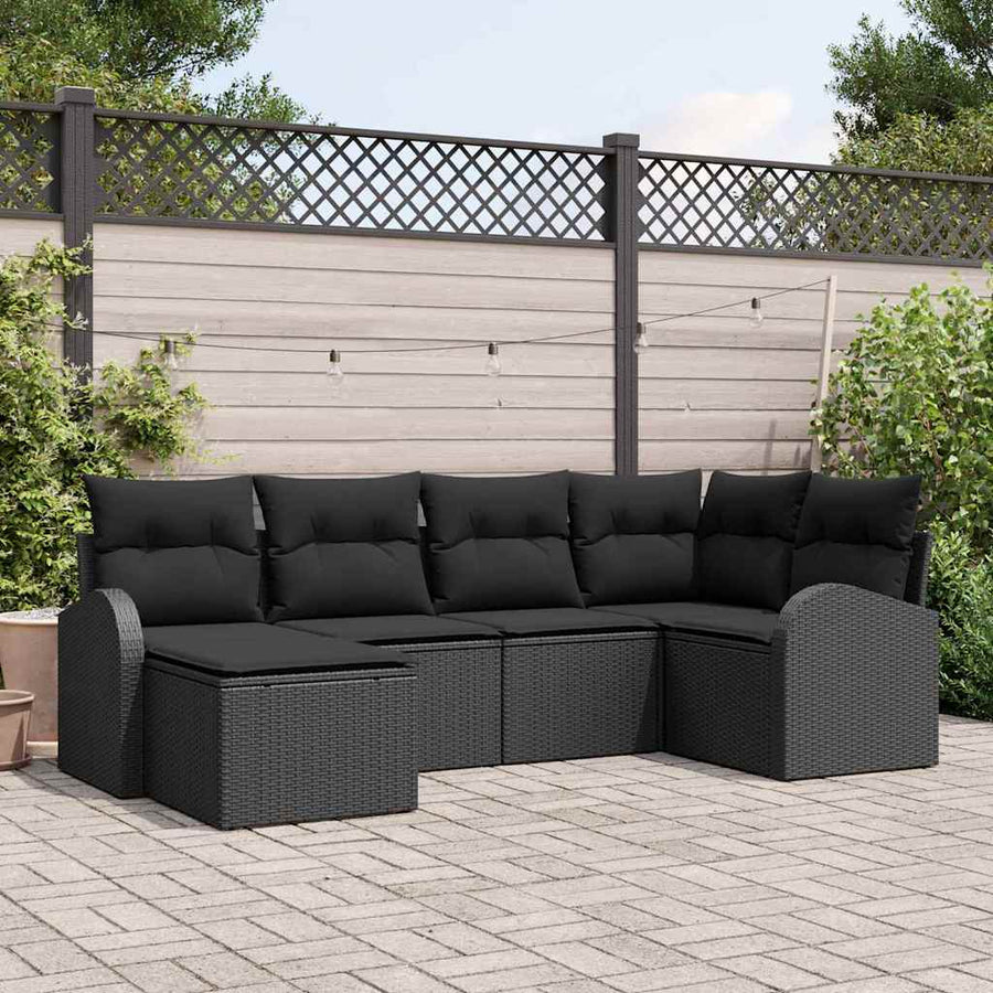 Bankstel met kussen met opslag 6 pcs Zwart poly rattan