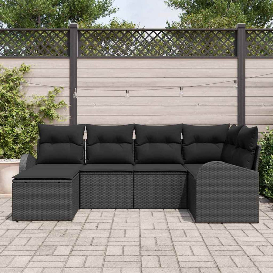 Bankstel met kussen met opslag 6 pcs Zwart poly rattan