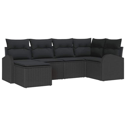 Bankstel met kussen met opslag 6 pcs Zwart poly rattan
