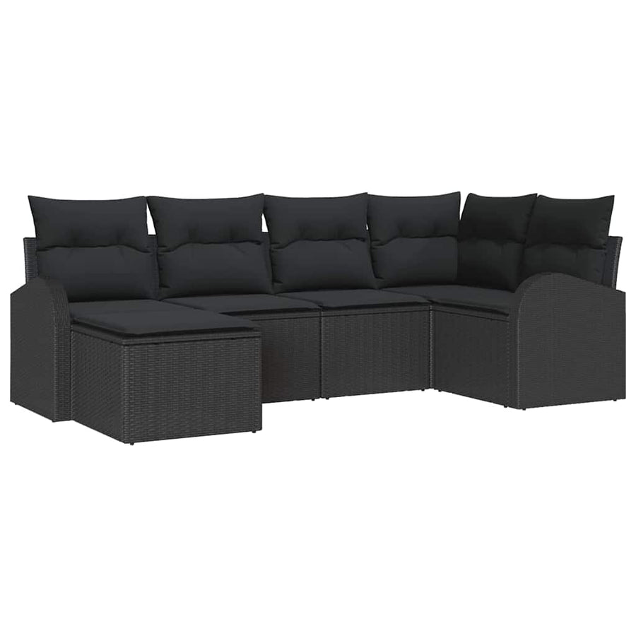 Bankstel met kussen met opslag 6 pcs Zwart poly rattan