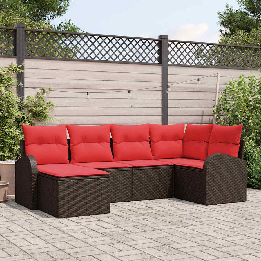 Bankstel met kussen met opslag 6 pcs Bruin en Rood poly rattan