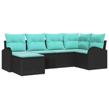 Bankstel met kussen 6 pcs Zwart en Turquoise poly rattan