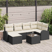Loungeset poly rattan 7-delig zwart wit met opbergruimte