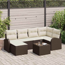 Bankstel met kussen met opslag 7 pcs Bruin en wit poly rattan