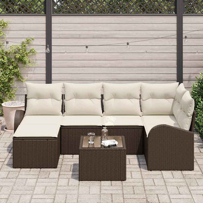 Bankstel met kussen met opslag 7 pcs Bruin en wit poly rattan