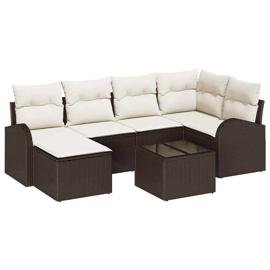 Bankstel met kussen met opslag 7 pcs Bruin en wit poly rattan