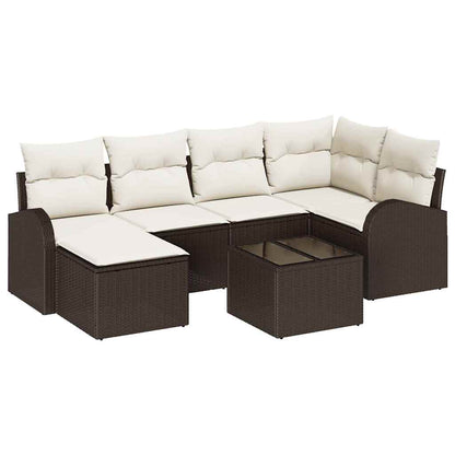 Bankstel met kussen met opslag 7 pcs Bruin en wit poly rattan