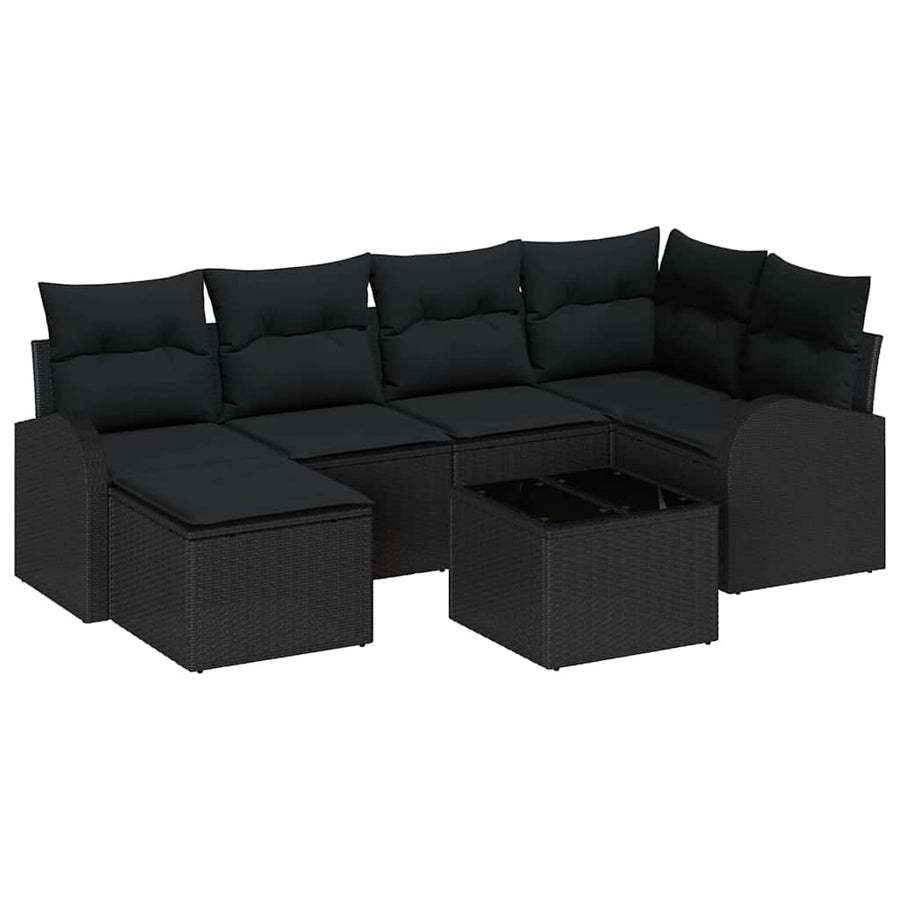 Bankstel met kussen met opslag 7 pcs Zwart poly rattan