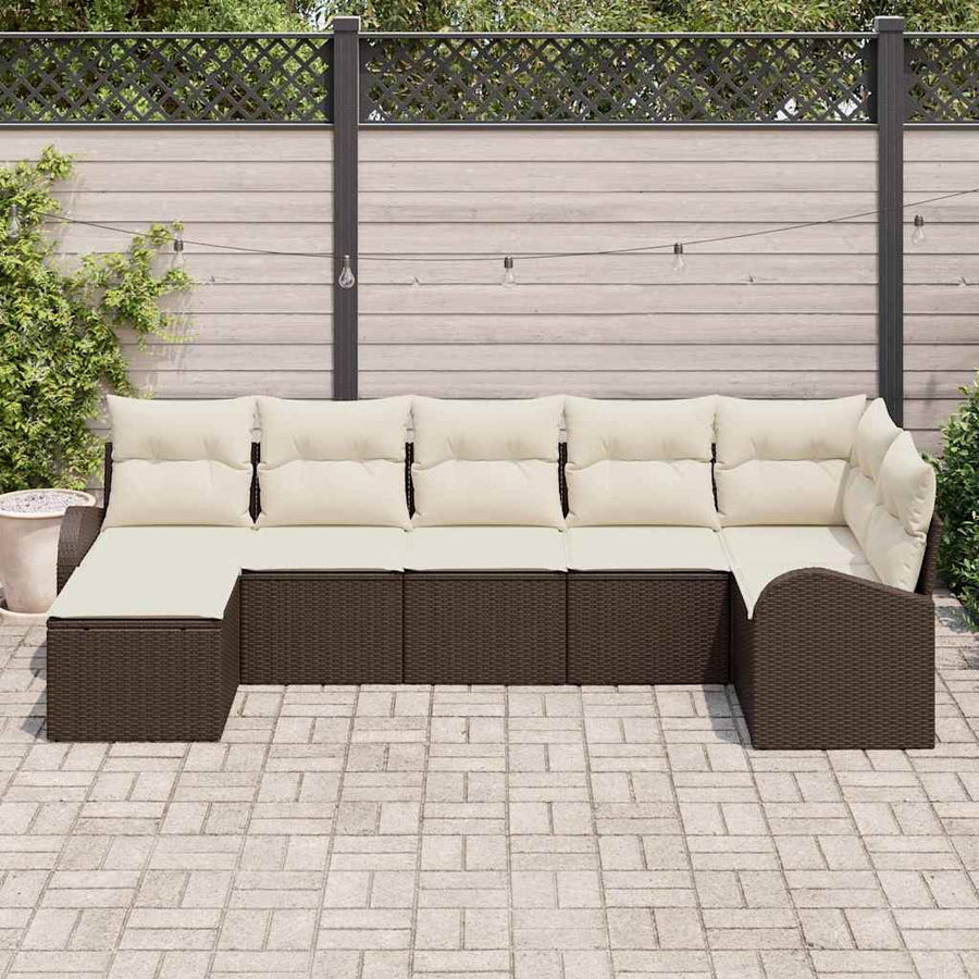 Bankstel met kussen met opslag 7 pcs Bruin poly rattan