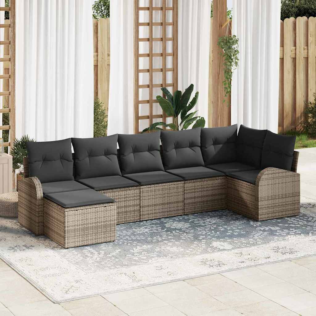 Bankstel met kussen met opslag 7 pcs Grijs poly rattan