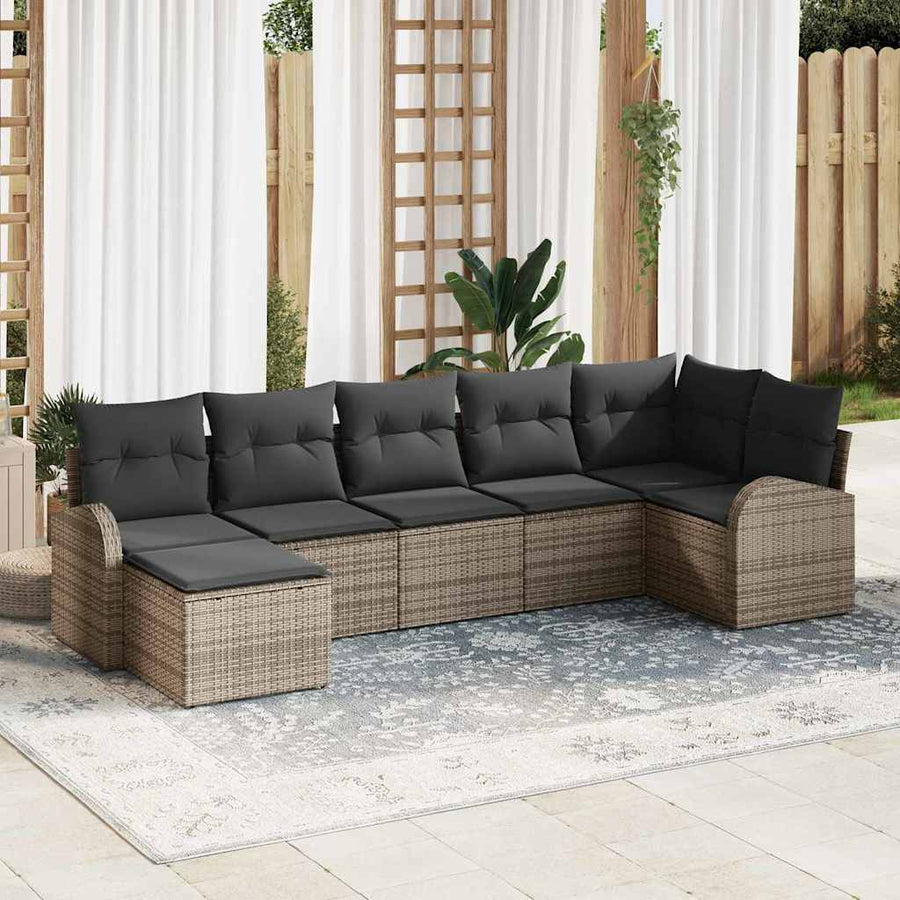 Bankstel met kussen met opslag 7 pcs Grijs poly rattan