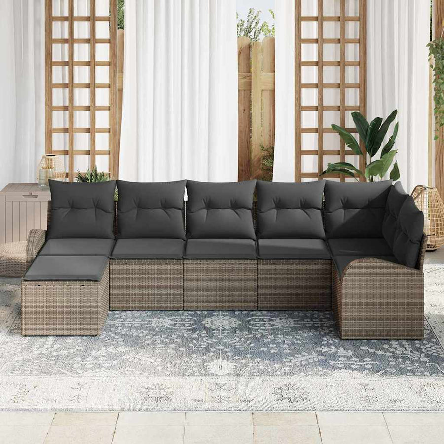 Bankstel met kussen met opslag 7 pcs Grijs poly rattan