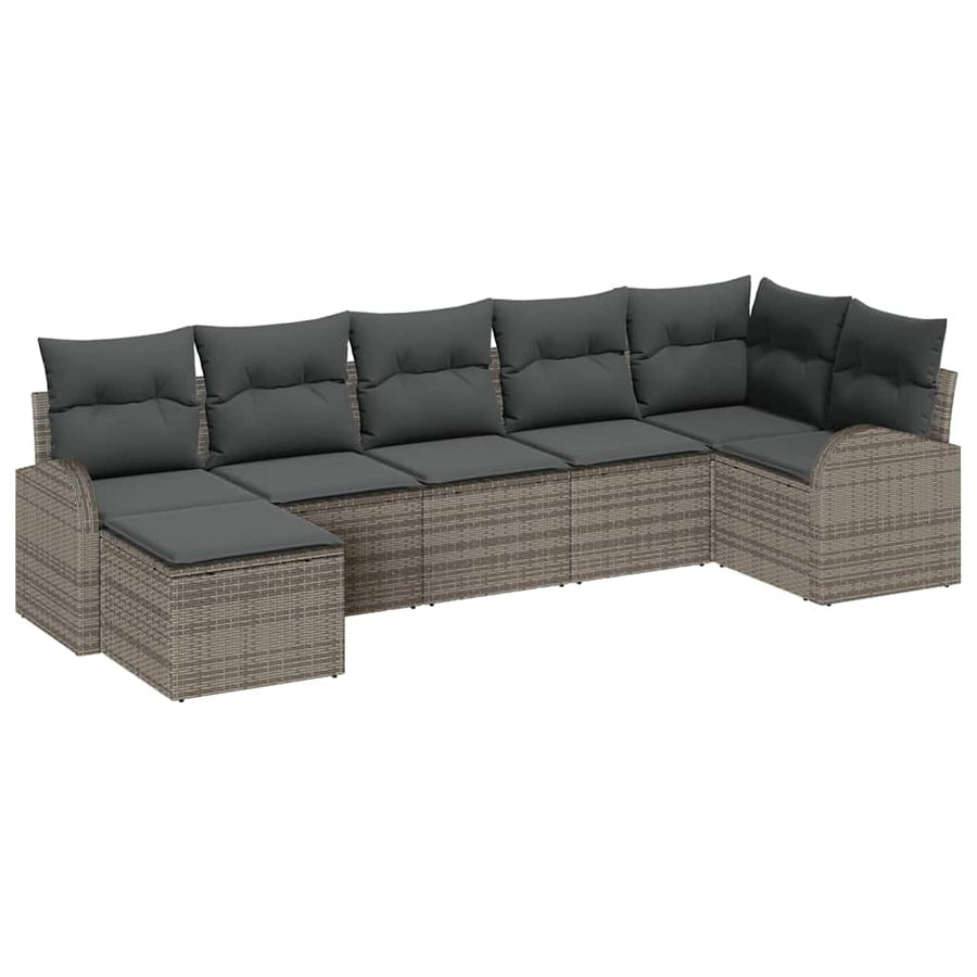 Bankstel met kussen met opslag 7 pcs Grijs poly rattan