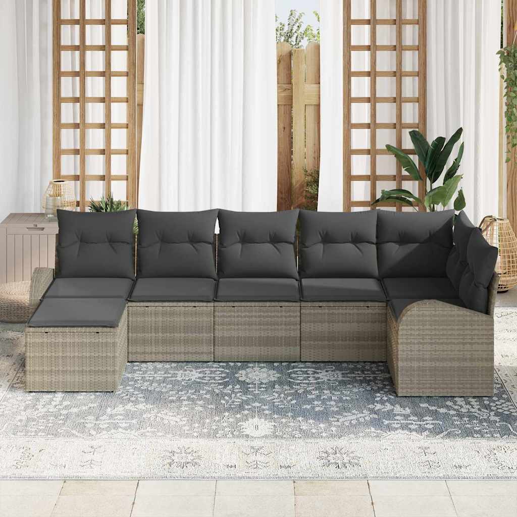 Bankstel met kussen met opslag 7 pcs Lichtgrijs poly rattan