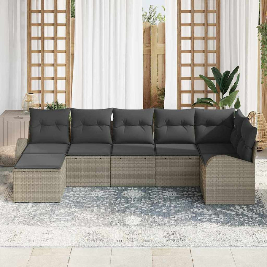 Bankstel met kussen met opslag 7 pcs Lichtgrijs poly rattan
