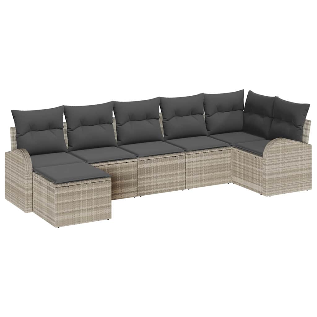 Bankstel met kussen met opslag 7 pcs Lichtgrijs poly rattan