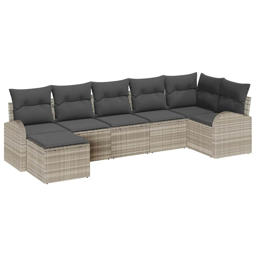 Bankstel met kussen met opslag 7 pcs Lichtgrijs poly rattan
