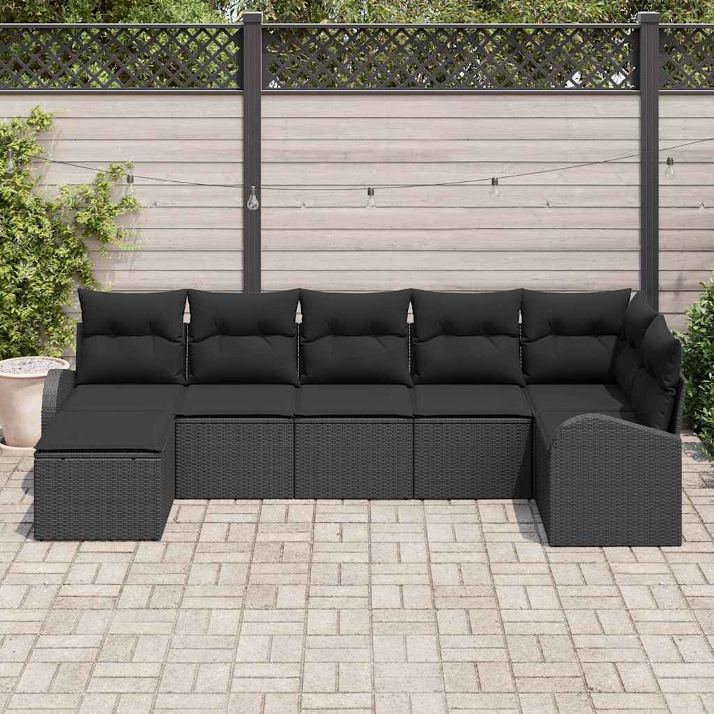 Bankstel met kussen met opslag 7 pcs Zwart poly rattan