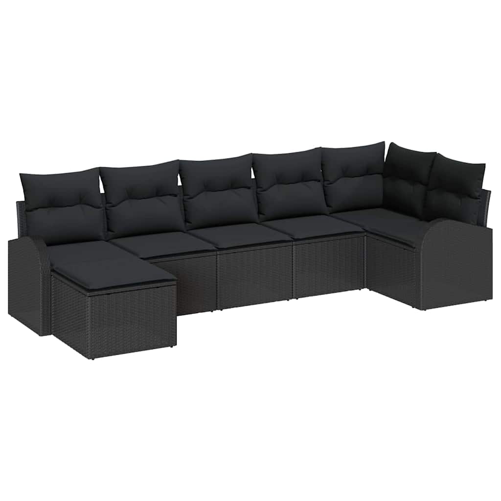 Bankstel met kussen met opslag 7 pcs Zwart poly rattan