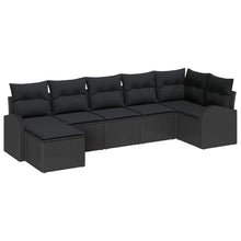 Bankstel met kussen met opslag 7 pcs Zwart poly rattan