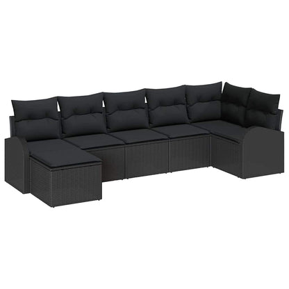 Bankstel met kussen met opslag 7 pcs Zwart poly rattan