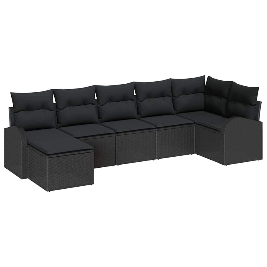 Bankstel met kussen met opslag 7 pcs Zwart poly rattan