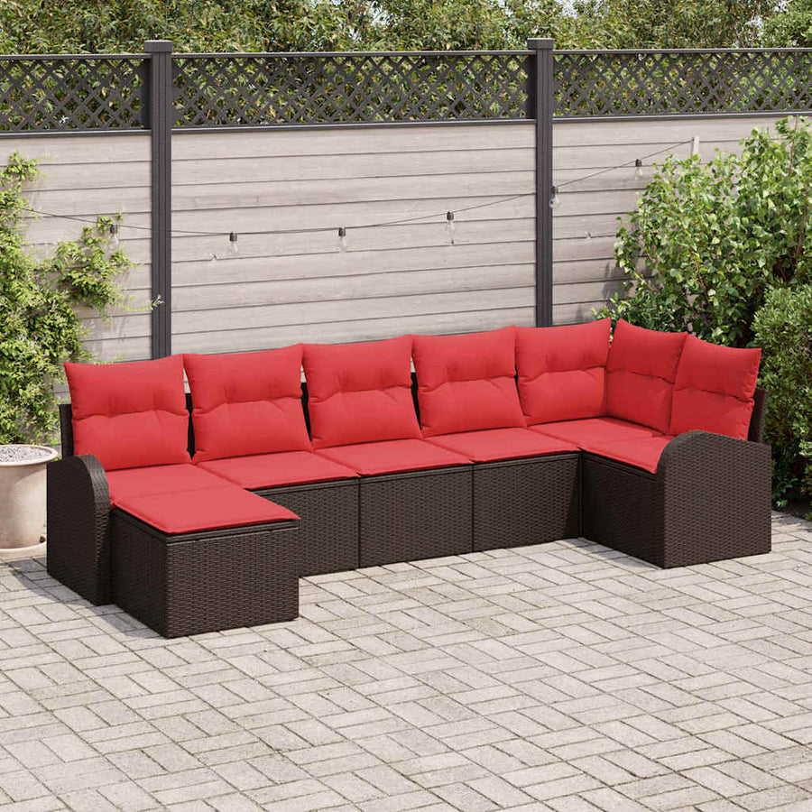 Bankstel met kussen met opslag 7 pcs Bruin en Rood poly rattan