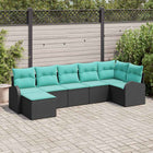 Bankstel met kussen 7 pcs Zwart en Turquoise poly rattan