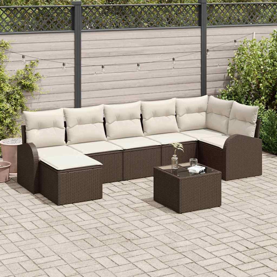 Bankstel met kussen met opslag 8 pcs Bruin poly rattan